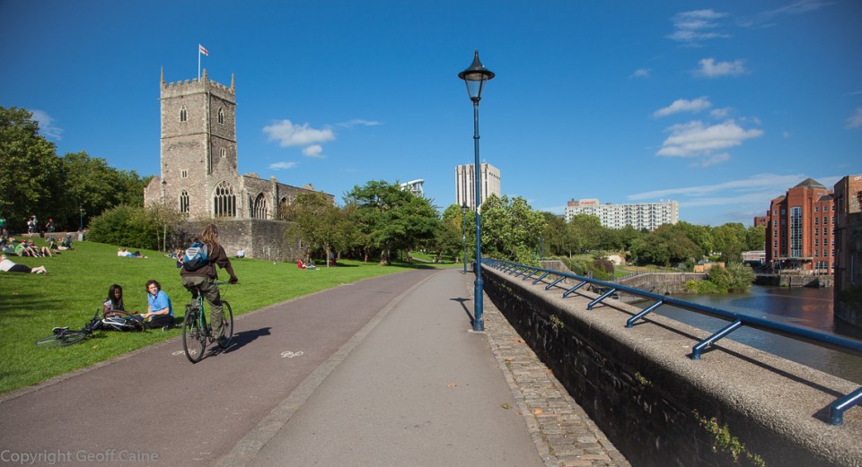 Castle Park alongside the Floating Harbour.