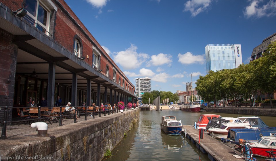 Refreshements along St Augustine's Reach. There are some fine modern buildings among the well preserved historic ones.