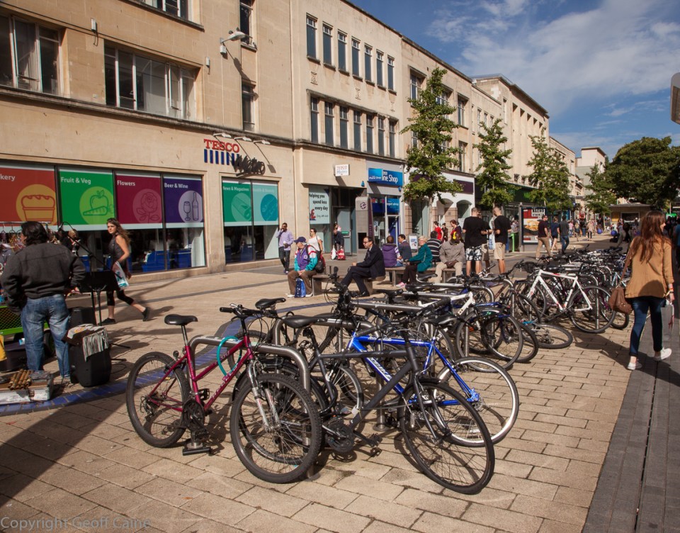 Temple Meades shopping - showing Bristol as a bicycle city.