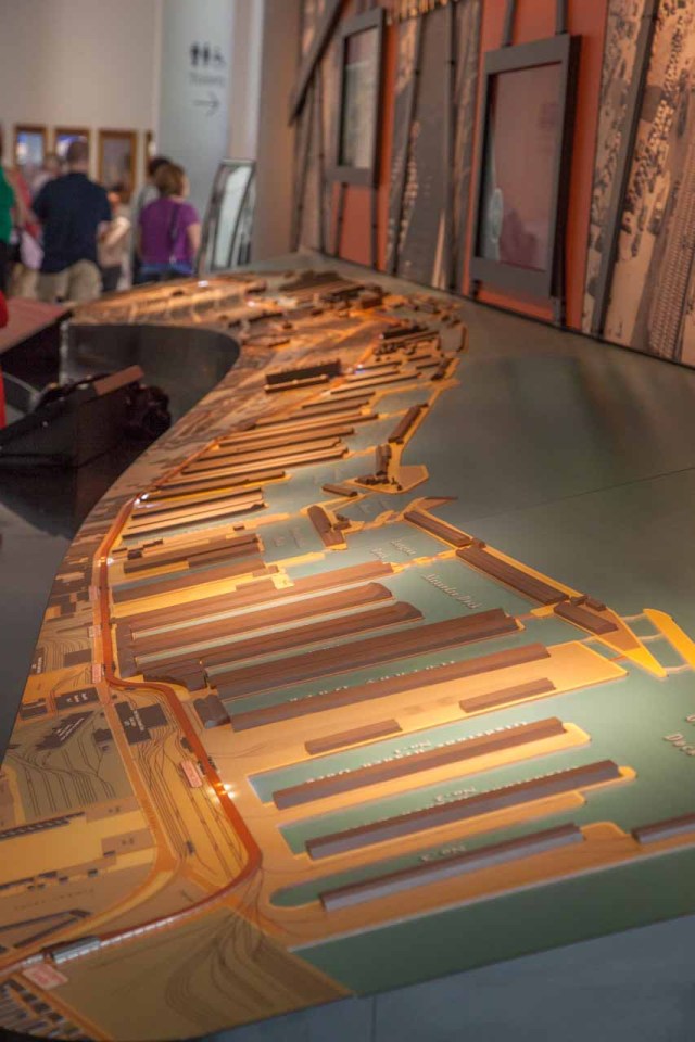 In the museum, a view from the north of the model of the docklands in their hey-day.
